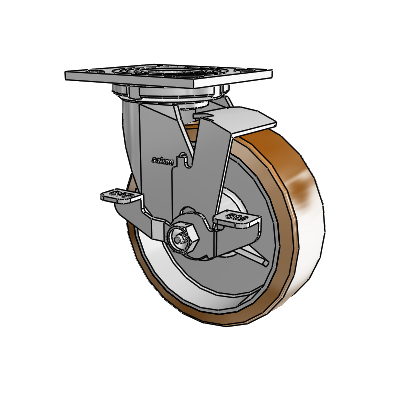 4 Series 2 Inch Wide Top Plate Swivel Caster with 6 x 2 Moldon Nylon (Aluminum Core) Wheel and Top Lock Brake