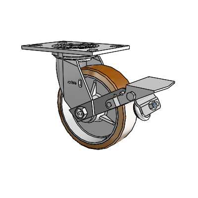 4 Series 2 Inch Wide Top Plate Swivel Caster with 6 x 2 Moldon Nylon (Aluminum Core) Wheel and Tread Lock Brake