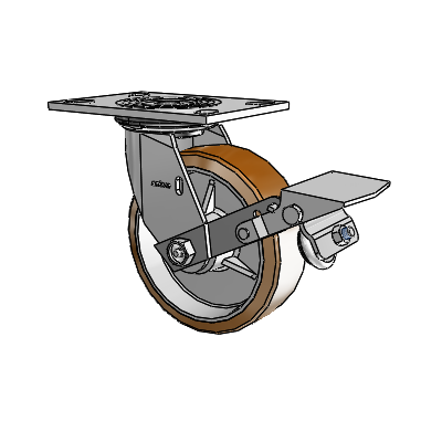 4 Series 2 Inch Wide Top Plate Swivel Caster with 6 x 2 Moldon Nylon (Aluminum Core) Wheel and Tread Lock Brake
