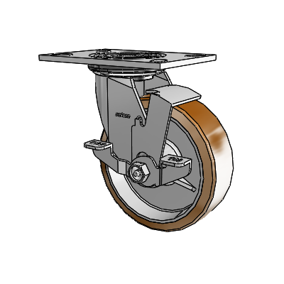 Roulette pivotante de la série 4 avec plaque supérieure de 2 pouces de large, équipée d'une roue Moldon en nylon (noyau en aluminium) de 6 x 2 et d'un frein de blocage supérieur