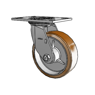 Roulette pivotante de la série 4, avec plaque supérieure de 2 pouces de large et roue Moldon en nylon (noyau en aluminium) de 6 x 2