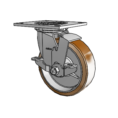 Roulette pivotante de la série 4 avec plaque supérieure de 2 pouces de large, équipée d'une roue Moldon en nylon (noyau en aluminium) de 6 x 2 et d'un frein de blocage supérieur