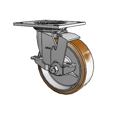 Roulette pivotante de la série 4 avec plaque supérieure de 2 pouces de large, équipée d'une roue Moldon en nylon (noyau en aluminium) de 6 x 2 et d'un frein de blocage supérieur