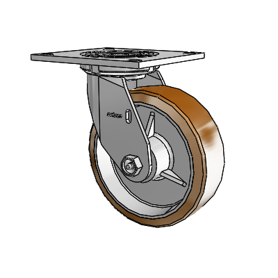 Roulette pivotante de la série 4, avec plaque supérieure de 2 pouces de large et roue Moldon en nylon (noyau en aluminium) de 6 x 2