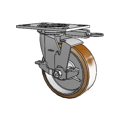 Roulette pivotante de la série 4 avec plaque supérieure de 2 pouces de large, équipée d'une roue Moldon en nylon (noyau en aluminium) de 6 x 2 et d'un frein de blocage supérieur