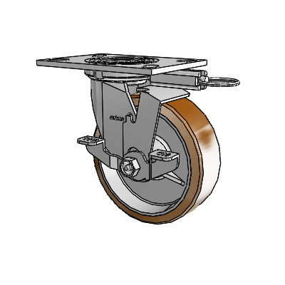 Roulette pivotante de la série 4 avec plaque supérieure de 2 pouces de large, équipée d'une roue Moldon en nylon (noyau en aluminium) de 6 x 2 et d'un frein de blocage supérieur