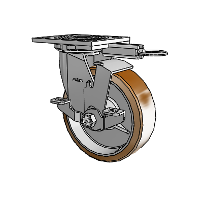 Roulette pivotante de la série 4 avec plaque supérieure de 2 pouces de large, équipée d'une roue Moldon en nylon (noyau en aluminium) de 6 x 2 et d'un frein de blocage supérieur