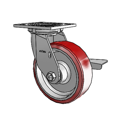 4 Series 2 Inch Wide Top Plate Swivel Caster with 6 x 2 Moldon Polyurethane (Aluminum Core) Wheel and Side Lock Brake