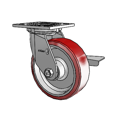 4 Series 2 Inch Wide Top Plate Swivel Caster with 6 x 2 Moldon Polyurethane (Aluminum Core) Wheel and Side Lock Brake