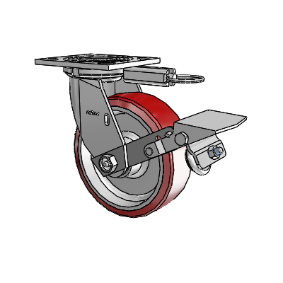 4 Series 2 Inch Wide Top Plate Swivel Caster with 6 x 2 Moldon Polyurethane (Aluminum Core) Wheel and Tread Lock Brake
