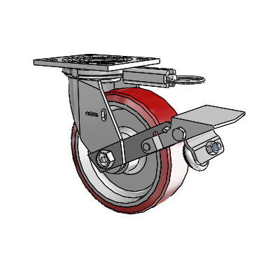 4 Series 2 Inch Wide Top Plate Swivel Caster with 6 x 2 Moldon Polyurethane (Aluminum Core) Wheel and Tread Lock Brake
