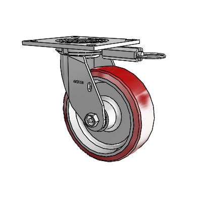 Roulette pivotante de la série 4 avec plaque supérieure de 2 pouces de large et roue en polyuréthane Moldon 6 x 2 (noyau en aluminium)