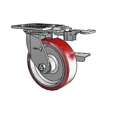 4 Series 2 Inch Wide Top Plate Swivel Caster with 6 x 2 Moldon Polyurethane (Aluminum Core) Wheel and Side Lock Brake