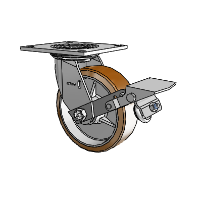 Roulette pivotante de la série 4 avec plaque supérieure de 2 pouces de large, équipée d'une roue Moldon en nylon (noyau en aluminium) de 6 x 2 et d'un frein à blocage de la bande de roulement