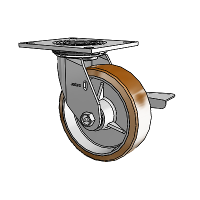 Roulette pivotante de la série 4 avec plaque supérieure de 2 pouces de large, équipée d'une roue Moldon en nylon (noyau en aluminium) de 6 x 2 et d'un frein à blocage latéral