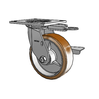 4 Series 2 Inch Wide Top Plate Swivel Caster with 6 x 2 Moldon Nylon (Aluminum Core) Wheel and Side Lock Brake