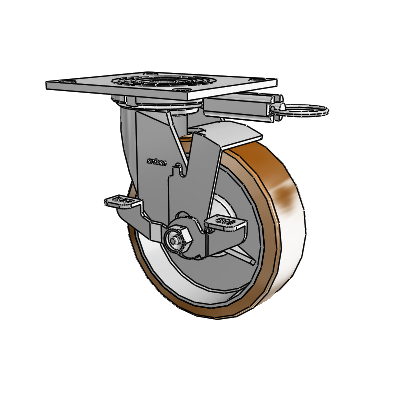 4 Series 2 Inch Wide Top Plate Swivel Caster with 6 x 2 Moldon Nylon (Aluminum Core) Wheel and Top Lock Brake