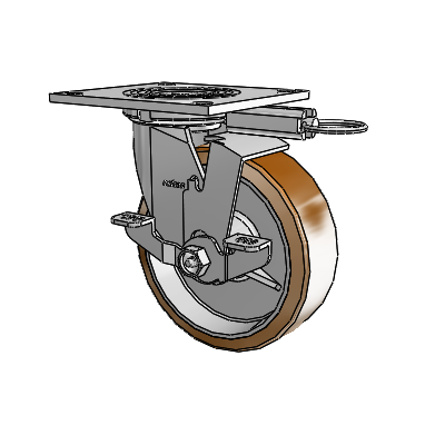 4 Series 2 Inch Wide Top Plate Swivel Caster with 6 x 2 Moldon Nylon (Aluminum Core) Wheel and Top Lock Brake