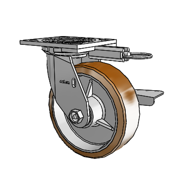 4 Series 2 Inch Wide Top Plate Swivel Caster with 6 x 2 Moldon Nylon (Aluminum Core) Wheel and Side Lock Brake