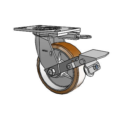 4 Series 2 Inch Wide Top Plate Swivel Caster with 6 x 2 Moldon Nylon (Aluminum Core) Wheel and Tread Lock Brake