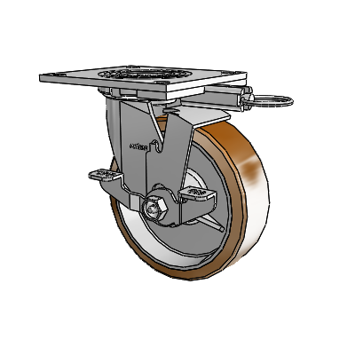 4 Series 2 Inch Wide Top Plate Swivel Caster with 6 x 2 Moldon Nylon (Aluminum Core) Wheel and Top Lock Brake