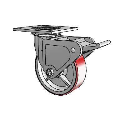 Roulette pivotante de la série 4 avec plaque supérieure de 2 pouces de large, équipée d'une roue Moldon en polyuréthane (noyau en fonte) de 6 x 2 et d'un frein Tech Lock