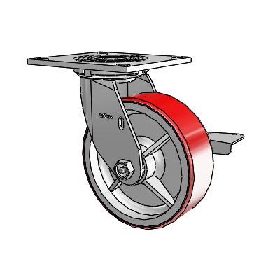 4 Series 2 Inch Wide Top Plate Swivel Caster with 6 x 2 Moldon Polyurethane (Cast Iron Core) Wheel and Side Lock Brake