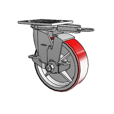 4 Series 2 Inch Wide Top Plate Swivel Caster with 6 x 2 Moldon Polyurethane (Cast Iron Core) Wheel and Top Lock Brake