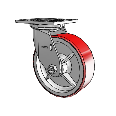 Roulette pivotante de la série 4 avec plaque supérieure de 2 pouces de large, équipée d'une roue Moldon en polyuréthane (noyau en fonte) de 6 x 2