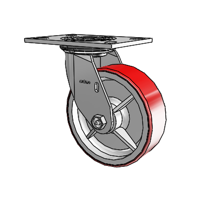 4 Series 2 Inch Wide Top Plate Swivel Caster with 6 x 2 Moldon Polyurethane (Cast Iron Core) Wheel