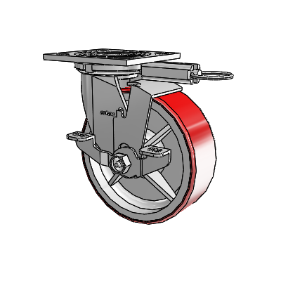 4 Series 2 Inch Wide Top Plate Swivel Caster with 6 x 2 Moldon Polyurethane (Cast Iron Core) Wheel and Top Lock Brake