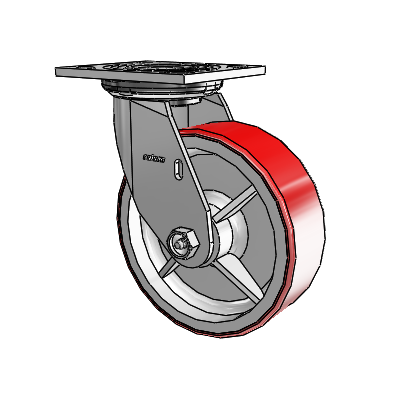 Roulette pivotante de la série 4 avec plaque supérieure de 2 pouces de large, équipée d'une roue Moldon en polyuréthane (noyau en fonte) de 6 x 2