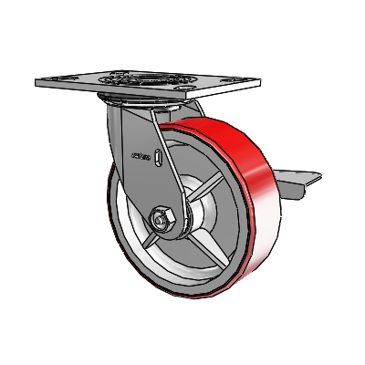 4 Series 2 Inch Wide Top Plate Swivel Caster with 6 x 2 Moldon Polyurethane (Cast Iron Core) Wheel and Side Lock Brake