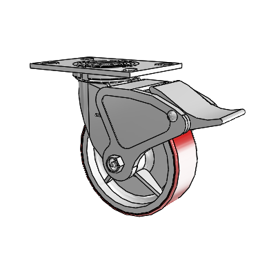 4 Series 2 Inch Wide Top Plate Swivel Caster with 6 x 2 Moldon Polyurethane (Cast Iron Core) Wheel and Total Lock Brake