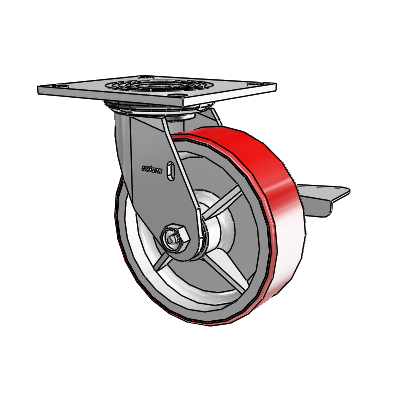 4 Series 2 Inch Wide Top Plate Swivel Caster with 6 x 2 Moldon Polyurethane (Cast Iron Core) Wheel and Side Lock Brake