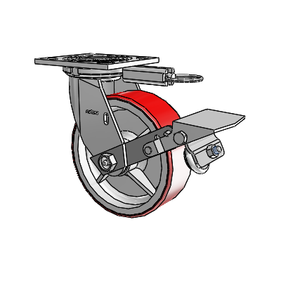 4 Series 2 Inch Wide Top Plate Swivel Caster with 6 x 2 Moldon Polyurethane (Cast Iron Core) Wheel and Tread Lock Brake