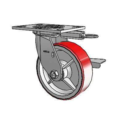 4 Series 2 Inch Wide Top Plate Swivel Caster with 6 x 2 Moldon Polyurethane (Cast Iron Core) Wheel and Side Lock Brake