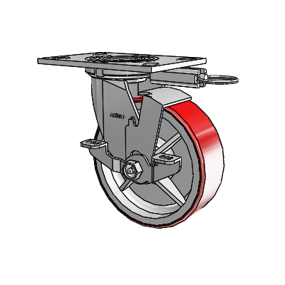 4 Series 2 Inch Wide Top Plate Swivel Caster with 6 x 2 Moldon Polyurethane (Cast Iron Core) Wheel and Top Lock Brake