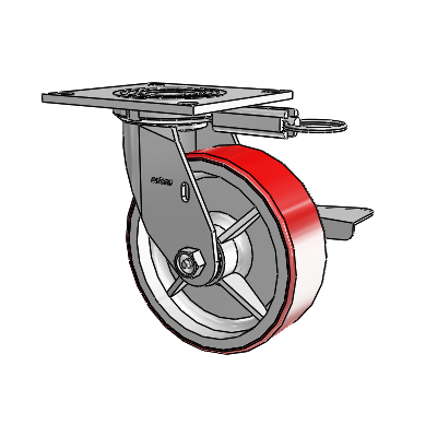 4 Series 2 Inch Wide Top Plate Swivel Caster with 6 x 2 Moldon Polyurethane (Cast Iron Core) Wheel and Side Lock Brake