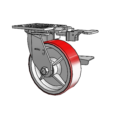 4 Series 2 Inch Wide Top Plate Swivel Caster with 6 x 2 Moldon Polyurethane (Cast Iron Core) Wheel and Side Lock Brake