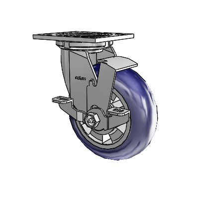 4 Series 2 Inch Wide Top Plate Swivel Caster with 6 x 2 Triumph (Round/Blue) Wheel and Top Lock Brake