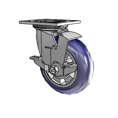 4 Series 2 Inch Wide Top Plate Swivel Caster with 6 x 2 Triumph (Round/Blue) Wheel and Top Lock Brake