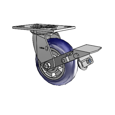 4 Series 2 Inch Wide Top Plate Swivel Caster with 6 x 2 Triumph (Round/Blue) Wheel and Tread Lock Brake
