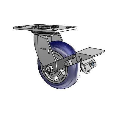 4 Series 2 Inch Wide Top Plate Swivel Caster with 6 x 2 Triumph (Round/Blue) Wheel and Tread Lock Brake