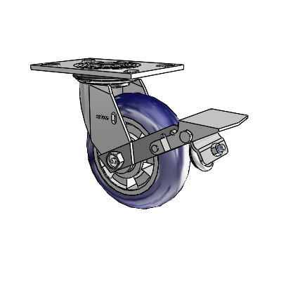 4 Series 2 Inch Wide Top Plate Swivel Caster with 6 x 2 Triumph (Round/Blue) Wheel and Tread Lock Brake