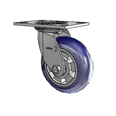 Roulette pivotante de la série 4 avec plaque supérieure de 2 pouces de large et roue Triumph 6 x 2 (ronde/bleue)