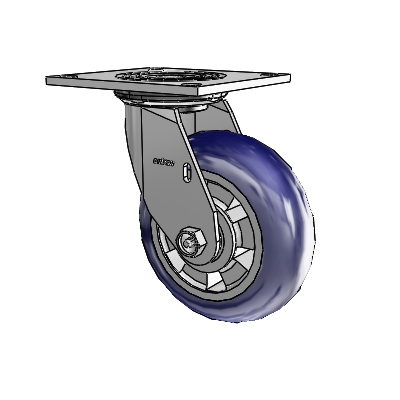 Roulette pivotante de la série 4 avec plaque supérieure de 2 pouces de large et roue Triumph 6 x 2 (ronde/bleue)