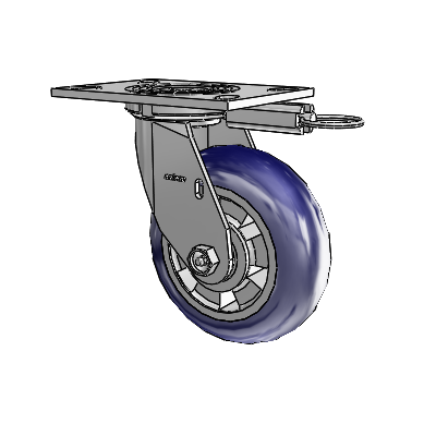 Roulette pivotante de la série 4 avec plaque supérieure de 2 pouces de large et roue Triumph 6 x 2 (ronde/bleue)