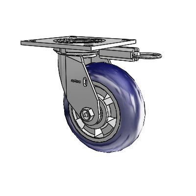 Roulette pivotante de la série 4 avec plaque supérieure de 2 pouces de large et roue Triumph 6 x 2 (ronde/bleue)