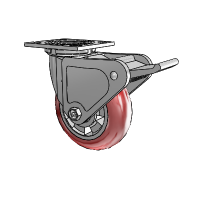 4 Series 2 Inch Wide Top Plate Swivel Caster with 6 x 2 Triumph (Round/Red) Wheel and Tech Lock Brake